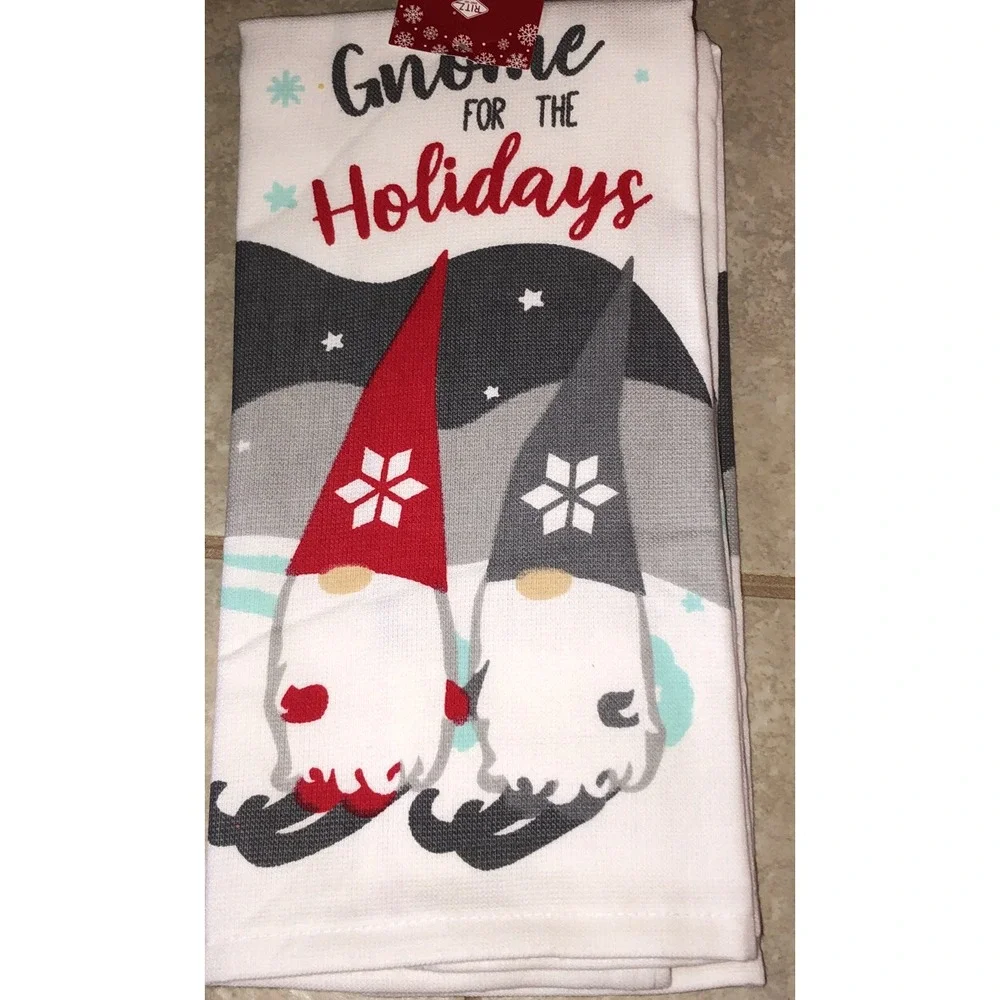 Ritz Kitchen Towels White Gnome‎ For The Holidays Waffle Weave New